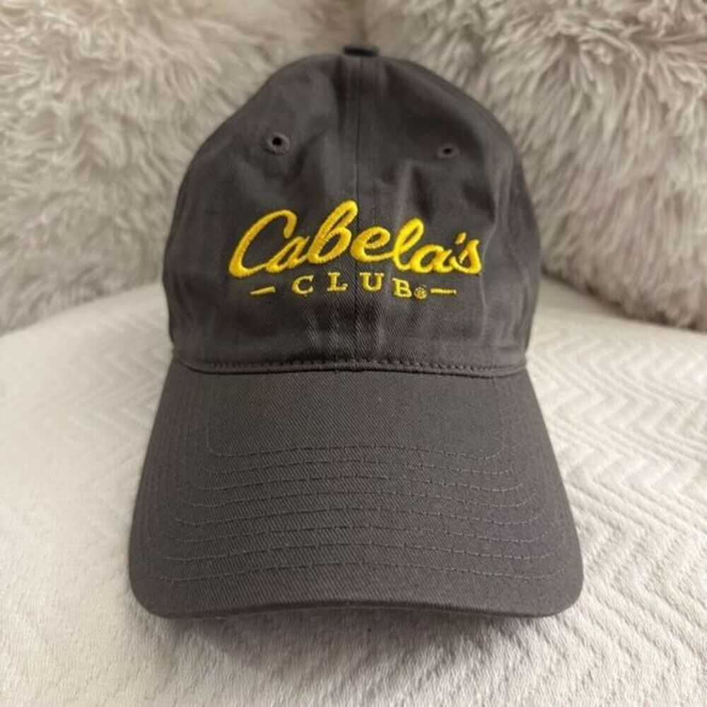 Cabela's Club Hat Cap Gray Yellow Embroidered Adjustable Dad Hat One Size Unisex